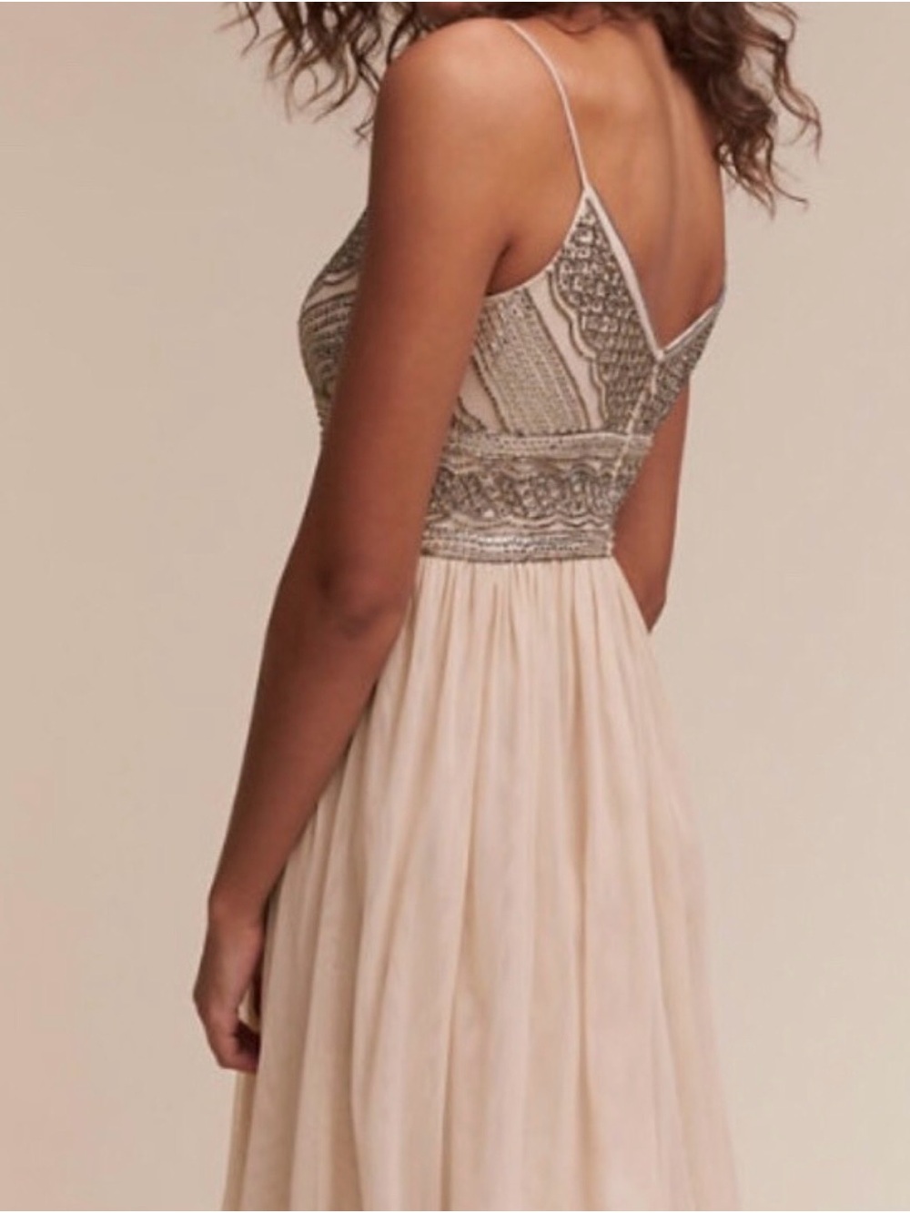 Adrianna Papell “Aida” Beaded V-Neck Maxi Dress in Beige - Picture 5 of 13